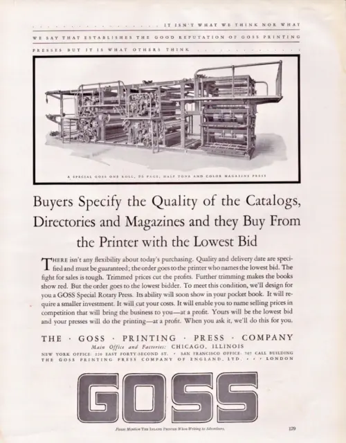 1931 Goss Special Rotary Printing Press Print Ad
