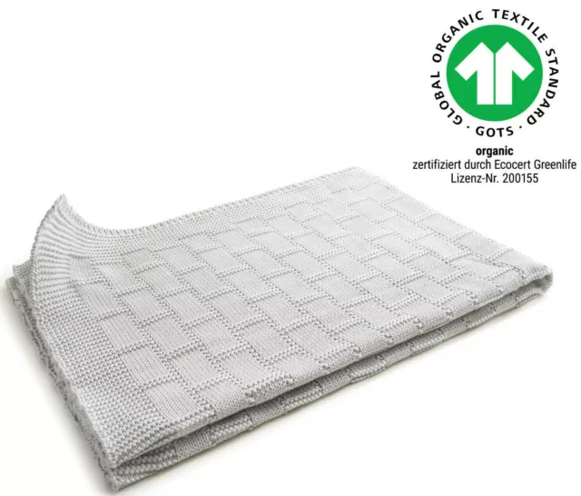 Baby-Decke Kuscheldecke Schmusedecke Babydecke Bio Baumwolle kba silber 100x80cm