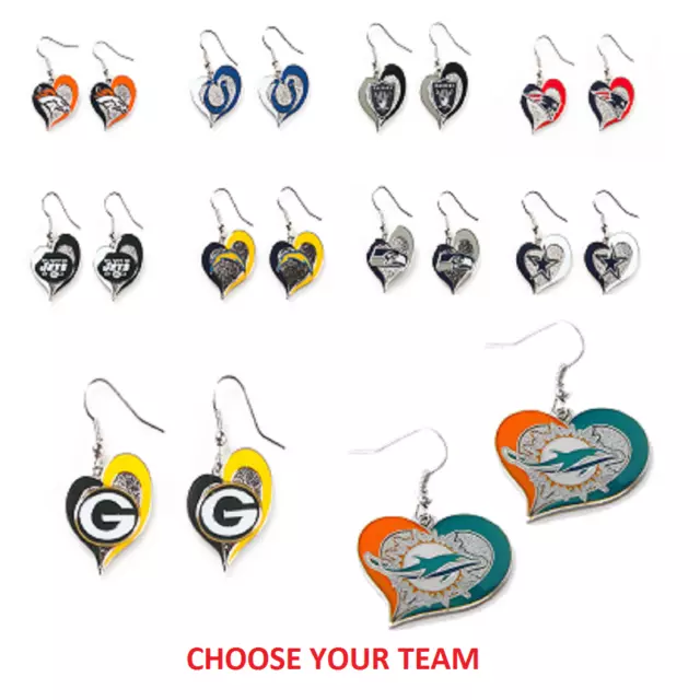NFL Football Swirl Heart Earrings Pick Your Team