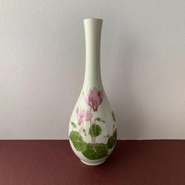 Otagiri Japanese porcelain bud vase “cyclamen” 19.5cm tall