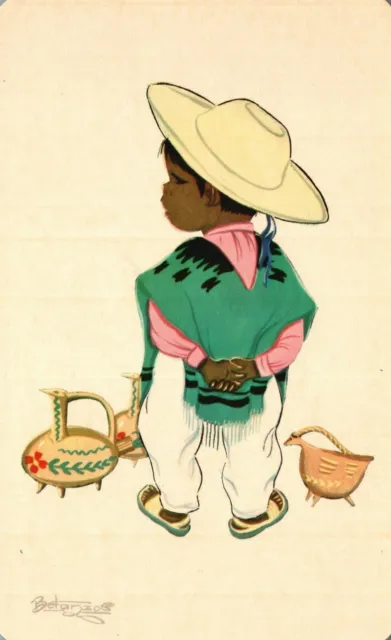 Vintage Postcard Mexico Tipico Typical Mexican Views Mexican Boy Hat