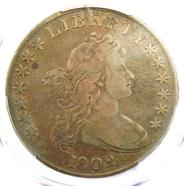 1802 Draped Bust Silver Dollar $1 Coin - Certified PCGS Fine Details - Rare!