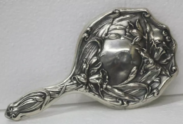 Antique Art Nouveau Repousse Sterling Silver Hand Mirror