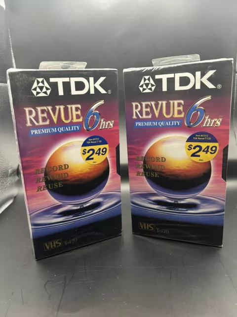 2 TDK VHS 6 Hours Revue Premium Quality Unopened Cassettes