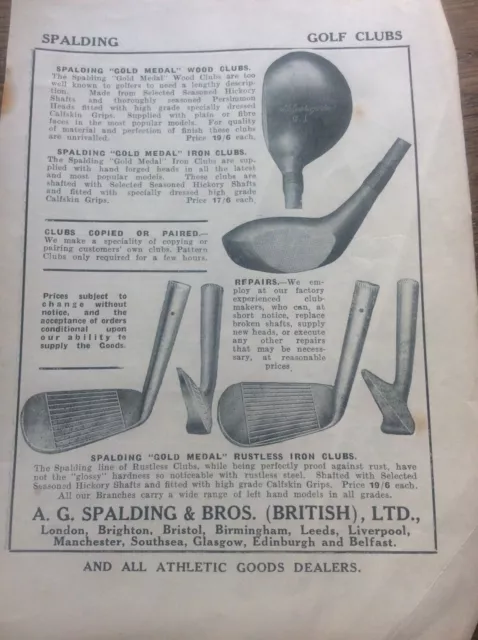 Antique Golf Memorabilia Golfing Photo Print Spalding Wood & Iron Clubs