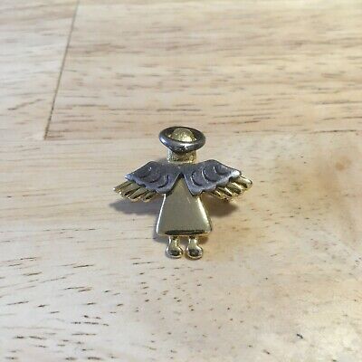 Vintage Guardian Angel Pin Pendant Gold Tone Winged Angel With Halo 1" Stamped