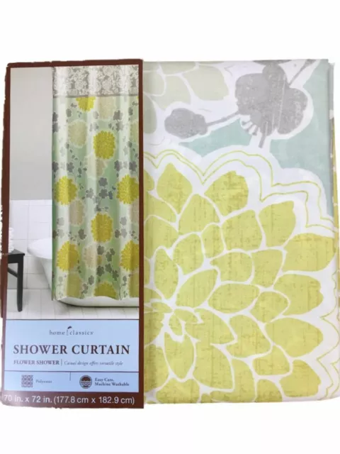 Home Classics Flower Shower Fabric Shower Curtain Blue Yellow Gray Floral Bath