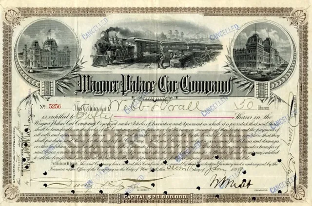 1899 Wagner Palace Car Stock Certificate signed by Webb