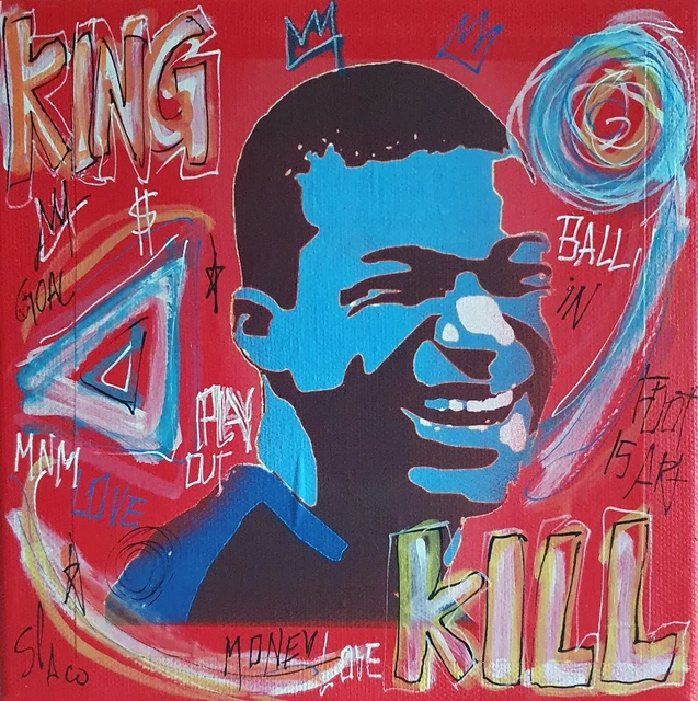 Tableau POP Street Art Graffiti Signé SPACO "the KING" - Style Français, Inspiré JMBasquiat