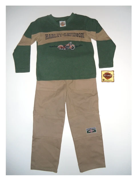 Felpa Con Pantaloni Casual Set Di Harley Davidson Motivo Ricamato Verde / Braun