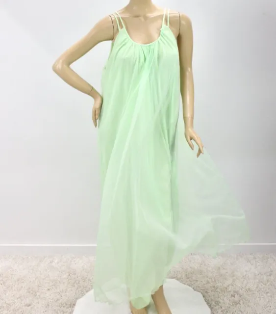 Vintage Lane Bryant Long Nightgown 2X XX Green Double Nylon Chiffon