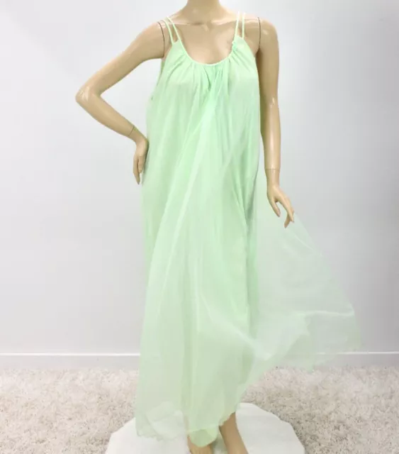 Vintage Lane Bryant Long Nightgown 2X XX Green Double Nylon Chiffon