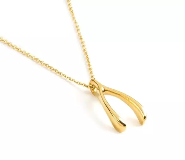 Wishbone Necklace in Solid Gold 9k,14k,18k Dainty Lucky Wishbone Pendant -Medium