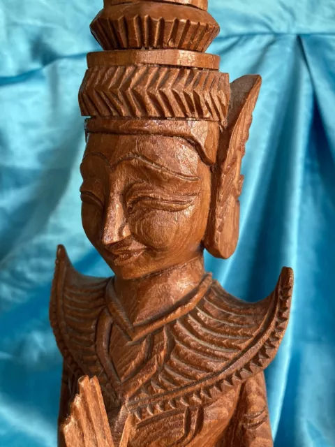Vintage Thailand Buddhist Hindu Carved Wooden 17 Inch Tall Statue 1960s