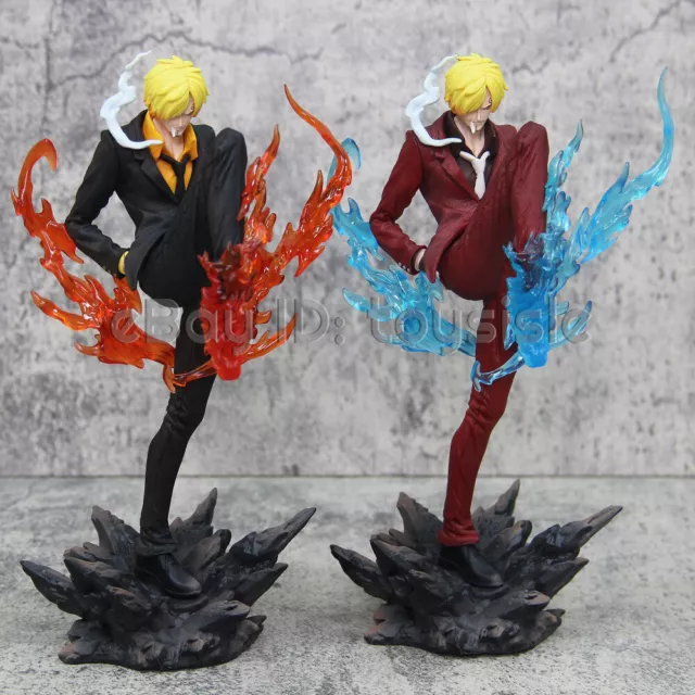 Anime One Piece GK Split Kick Sanji Red Blue Flames Leg Figur Figuren 24cm