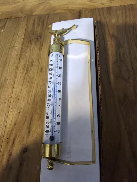 Brass Dolphin Exterior Or Interior Thermometer Fixed Ocean Beach
