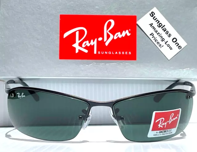 NEW Ray Ban Polished Black Semi-Rimless Grey Lens Sunglass RB 3183 006/71 2