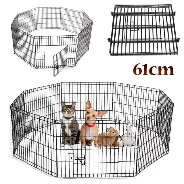 61CM Dog Pet Pen 8 Panel Metal Puppy Playpen Run Cage Fence Enclosure Indoor UK