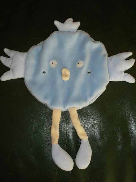 Doudou Plat Oiseau Poussin  Bleu et Jaune Couronne Sucre d'Orge