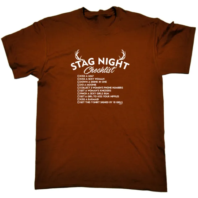 Stag Night Checklist Tshirt - Mens Funny Novelty Gift T Shirt T-Shirt Tshirts