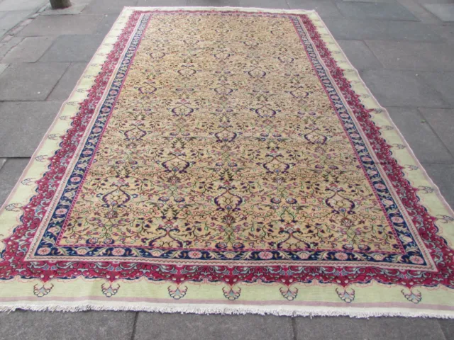Vintage Traditional Hand Made Turkish Oriental Wool Gold Green Carpet 345x230cm
