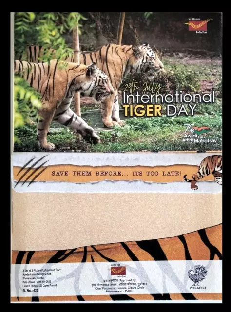 165.INDIA 2022 Inutilisé Ensemble / 5 Image Envoie Cartes Global Tigre Jour Par