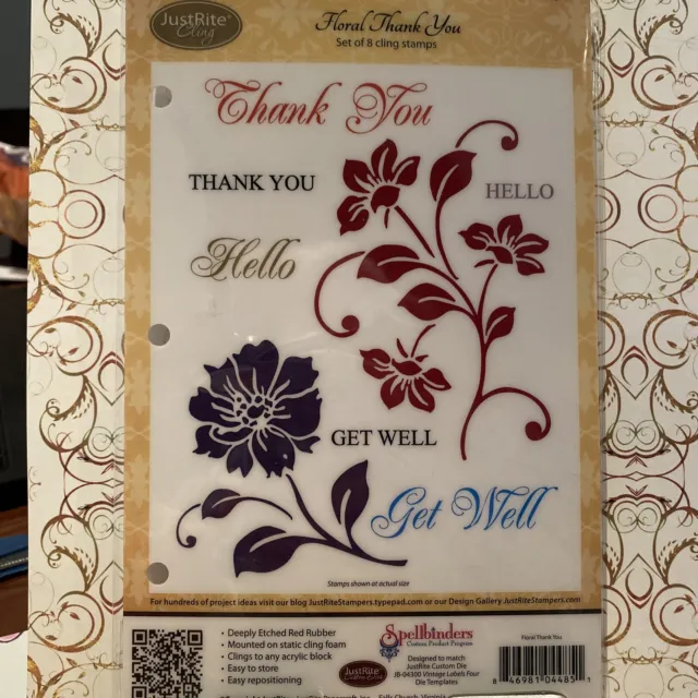 Just Rite Cling Rubber Stamps - Floral Thank You Set of 8
