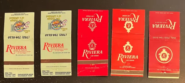 Riviera Las Vegas Hotel & Casino : 5 Vintage Matchbook Covers (Lot 30)