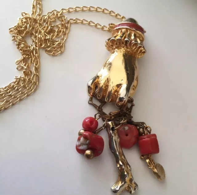 Antique Pendant Goldtone Mano Corallo Collana Antico Vintage Ciondolo