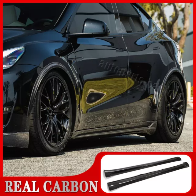 REAL Carbon Fiber Side Skirt Extension Lip Spoiler For Tesla Model Y SUV 2020-23