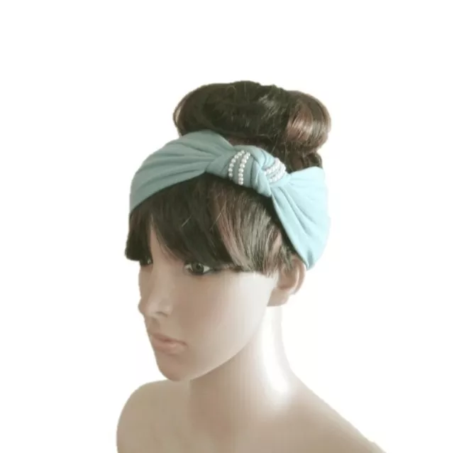 Bandeau bleu bébé. Tête de lit. Head Wrap. Bandeau extensible. Enveloppe de cheveux nœud. 2