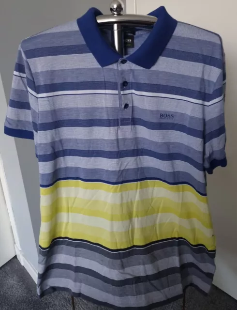 Mens Hugo Boss Green Label, Striped Golf Polo Shirt In 3xl, new without tags