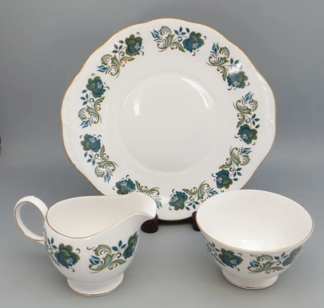 Ridgway Queen Anne 8401 - Retro Floral - Cake Plate, Sugar Bowl & Creamer (Milk)