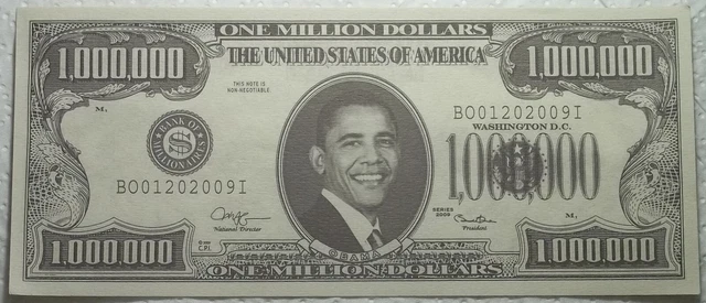 Barrack Obama Million Dollar Bill $1,000,000 Novelty Play Money Note 2009 Series
