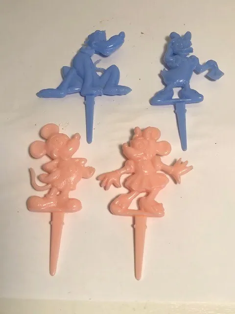 4 Disney Vintage 1950s Cake Topper Candle Holders Minnie Mickey Daisy & Goofy
