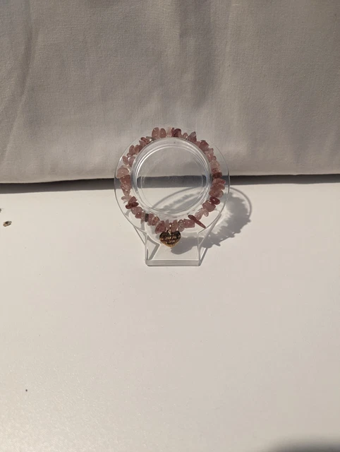 Rose Quartz Chip Bracelet With Heart Charm