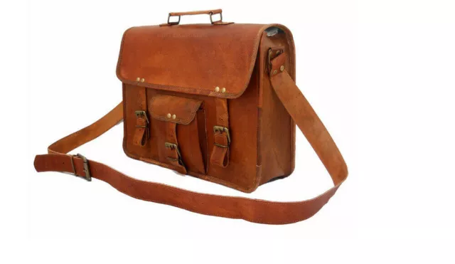 Herren Echt Ziege Skin Leder Vintage Brown Schultertasche Laptop Tasche Koffer