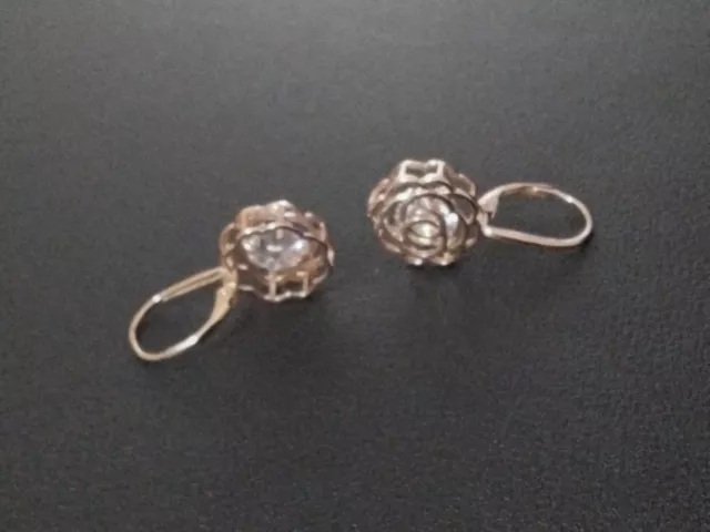 1-Rose Gold Tone/Cubic Zirconium Pierced Earrings, Lever Back W/Love Knot Motif 3