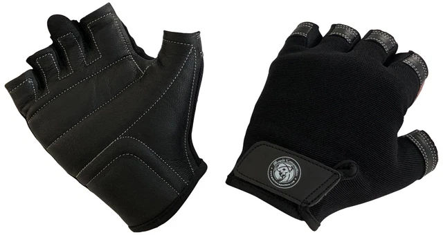 Gants de gym en cuir noir avec fermeture de poignet pour l'haltérophilie et l'entraînement au gymnase. 2