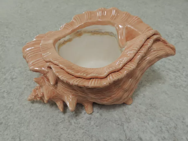 Atlantic Mold Conch Sea Shell Planter with Insert Iridescent Peach Vintage