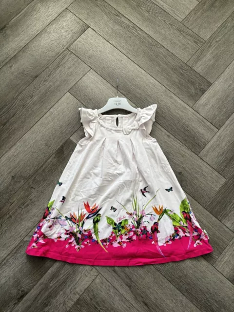 Girls Ted Baker White & Pink Oasis Bow Summer Dress Age 2-3