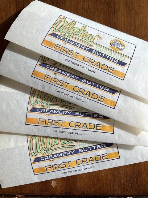 Lot of 4 Vintage Alpha Creamery Butter Wrappers - Unused