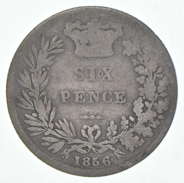 Roughly the Size of a Dime 1856 Great Britain 6 Pence World Silver Coin *203