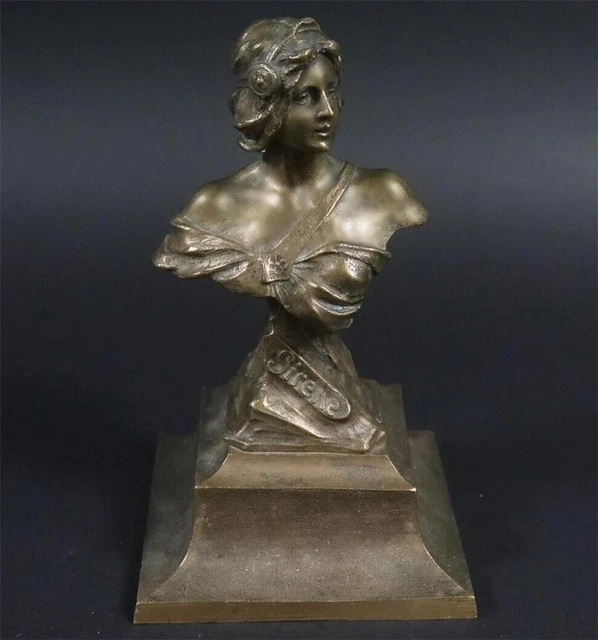 Antique French Art Nouveau Cast Bronze Statue Bust "Sirene" by Zolle c.1900