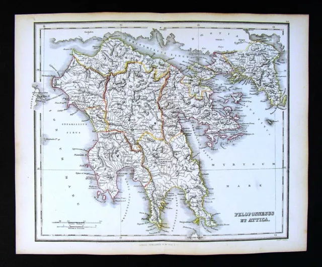 1857 Findlay Map - Ancient Graecia - Greece Peloponnesus Attica - Athens Sparta