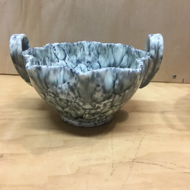 Italian drip glaze Art Pottery Bowl double handled black and Gray Italy