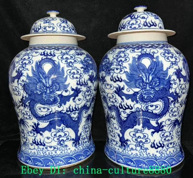 15.3 "Qing Kangxi cyan fleur de porcelaine Dragon Tank paire