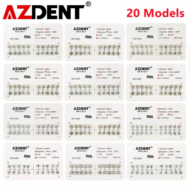 AZDENT Dental Orthodontic Metal Brackets Braces Mini Standard MBT Roth 022 018