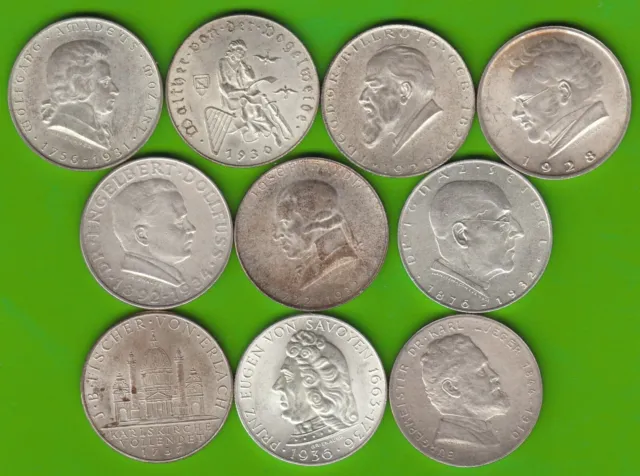 Münze Silber Österreich 2 Schilling 1928-1937 komplett sehr hübsch nswleipzig