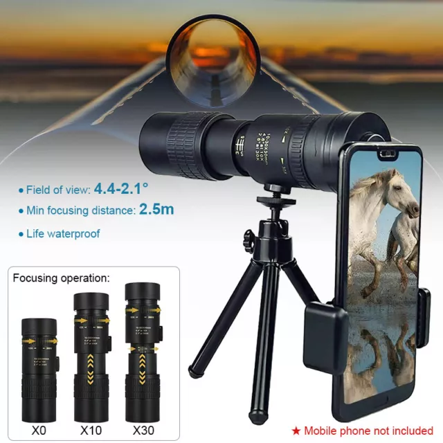 4K 10-300X40mm Super Telephoto Lens Zoom Monocular Telescope Portable Telescopic